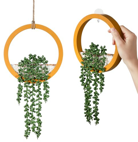 Hobyhoon Hanging Plant Artificial Succulents Fake String of Pearls Plants 12.2'' in Plastic Pot for Indoor Outdoor Wall Decor