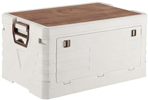 Allpax Outdoor Campingbox faltbar mit Holzdeckel, 70 Liter, creme, 58,0 x 39,0 x 33,0 cm, stapelbare Aufbewahrungsbox für Camping, Auto & Haushalt, Garten, Party & Picknick