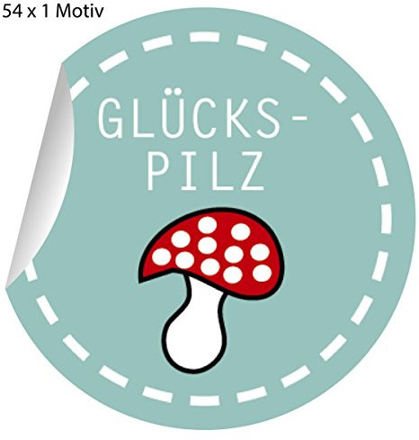 54 niedliche Glücks Aufkleber mit Fliegenpilz, MATTE Papieraufkleber für Geschenke, Sticker selbstklebende Etiketten für Paket Brief Deko (ø 30mm; 1 Motiv): Glückspilz