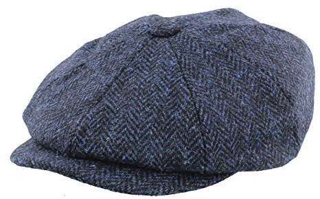 Failsworth Harris Tweed 'Carloway' Baker Boy/Newsboy Cap (61cm, Blue Pattern 3302)