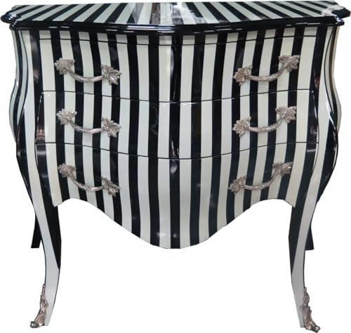 Casa Padrino Barock Kommode Schwarz/Weiß Streifen 100 cm - Antik Stil Möbel - Kommode Schubladen Schrank Gestreift