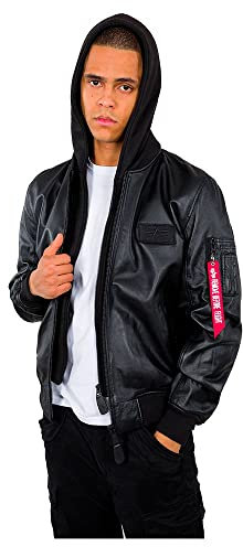 Alpha Industries Herren MA-1 D-Tec Leather LW Lederjacke, Black/Black, S