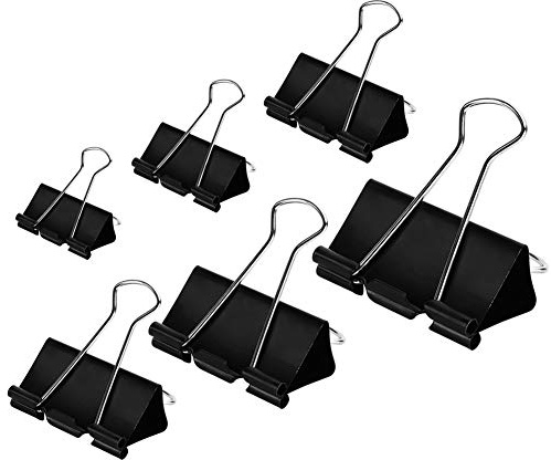 DSTELIN Binder Clips Paper Clamps Assorted Sizes 100 Count (Black), X Large, Large, Medium, Small, X Small and Micro, 6 Sizes in One Pack, Meet Your Different Using Needs.