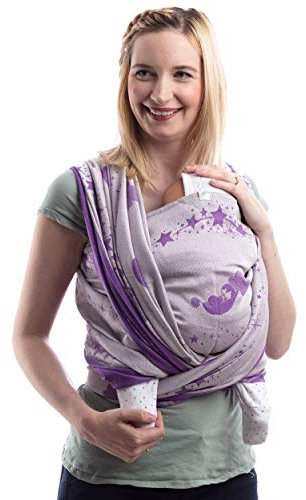 SCHMUSEWOLKE Tragetuch Baby Jacquard Schmusewolke Violet Shine BIO-Baumwolle 70 x 485 cm Babysize-Toddlersize Neugeborene und Kleinkinder 0-60 Monate 3-16 kg Bauch- und Rückentragetuch