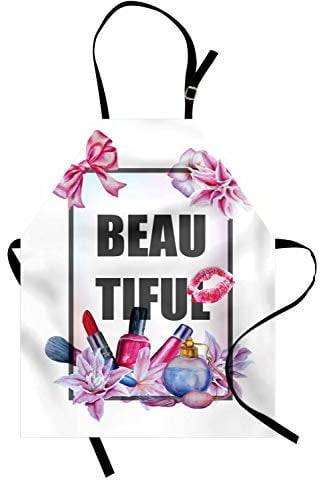 ABAKUHAUS Mädchen-Slogan Kochschürze, Der Text Schöne in Einem Kranz-Rahmen-Design Mit Blumen und Kosmetik Theme Ribbon, Farbfest Höhenverstellbar Waschbar Klarer Digitaldruck, Mehrfarbig
