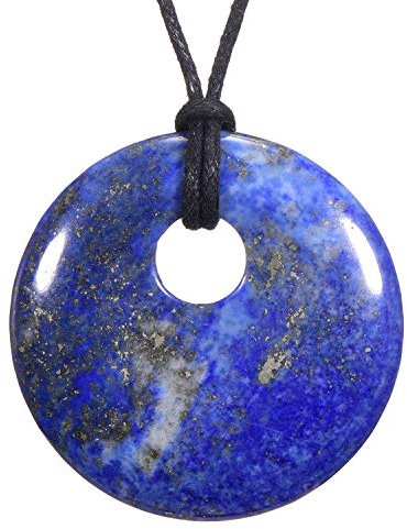 Morella Damen-Halskette 80 cm mit rundem Edelstein Anhänger Lapislazuli im Samtbeutel