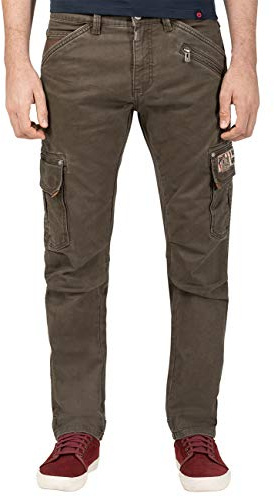 Timezone Herren Cargo Regular Roger TZ - Regular Fit - Grau Schwarz W29-W40 | Baumwolle | Regular Fit | Mittlere Bundhöhe | Schmale Beine mit geshapten Knien | Große Gesäßtaschen mit Abnähern | Einfarbig