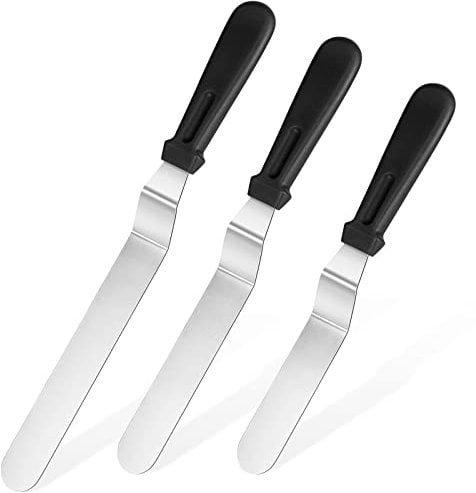 U-Taste Spatule Coudee Patisserie Lot de 3, Glaçage Gâteaux Spatule Décalée en Acier Inoxydable 18/0 avec Poignée en Plastique PP, Lame de 15 cm/20 cm/25 cm (Noir)