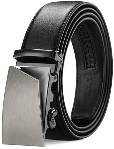TANGCHAO Gürtel Herren Ledergürtel Ratsche Automatikschließe Business Anzug Gürtel 35mm Breit Schwarz Verbessertes Material 3-HEI-ZD 125CM