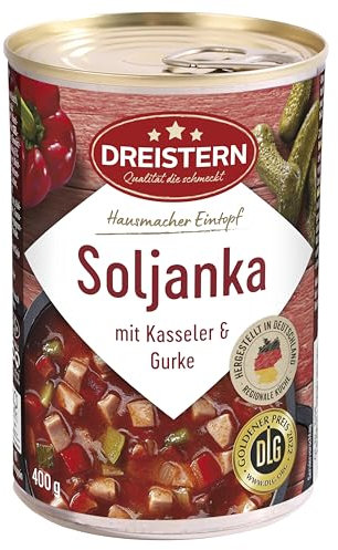 DREISTERN Soljanka 400g I Mit Kasseler & Gurke I Herzhafter Eintopf in recyclebarer Konservendose I Lange Haltbarkeit dank natürlicher Konservierung I Hausmacher Qualität