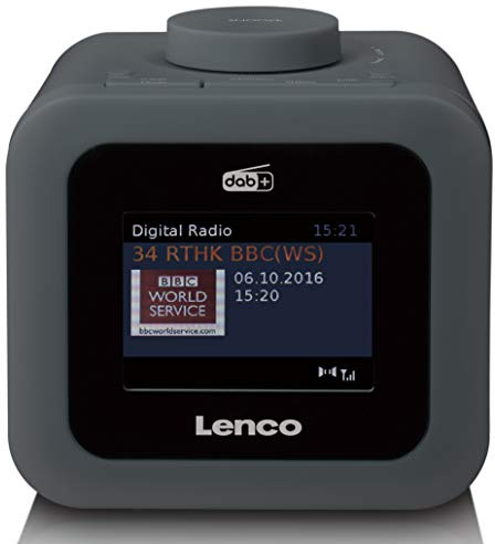 Lenco Radio Despertador CR-620 Dab+ con Pantalla TFT de 3 Pulgadas, PLL FM, Memoria de 40 emisoras para FM y Dab+, Alarma y función de repetición, 2 W RMS, 3,5 mm, Gris, CR-620GY, 90 x 98 x 110 mm