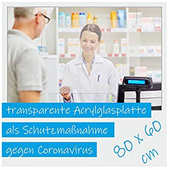Spucken Schutz Scheibe, Plexiglas 60 cm x 80 cm, Acrylglas Platten zum Schutz für Kassen und Arztpraxis, transparente Platten