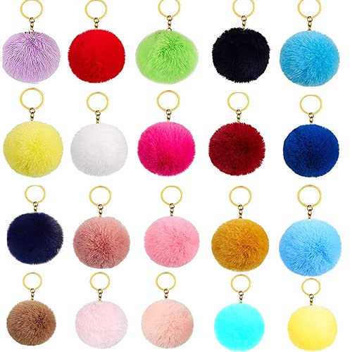 Bommel Schlüsselanhänger 20 stück Pom-pom Schlüsselanhänger Mehrfarbig Schlüsselanhänger Plüsch mit Ring für Rucksack Tasche Schlüsselring Dekor