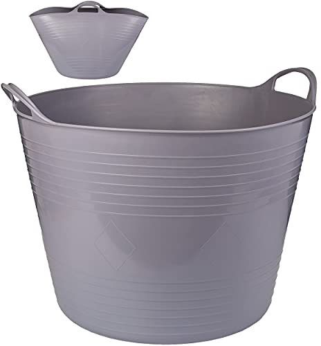 Flexi & flexibel Modell + Farbwahl XXL großer - biegbarer - Aufbewahrungsbehälter mit Henkel - grau hell - Gummieimer - z.B. Garteneimer/Eimer/Wäschek..