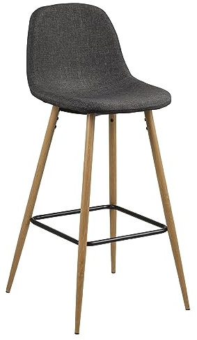 AC Design Furniture Linea Barhocker in Grau, 2er Set, weiche Polsterung, eichenfarbene Metallbeine mit Fußstütze, B: 46,6 x H: 101 x T: 51 cm