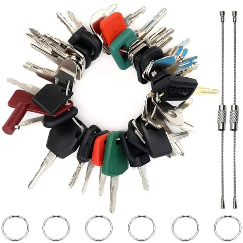 Lot de 42 clés d'allumage de rechange pour machines de construction, machines de construction, excavatrices, clés pour Cat, Komatsu, Kubota, Hitachi, Takeuchi, Raupe, Kobelco, Volvo, Bobcat