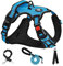 NESTROAD Hundegeschirr Große Hunde Leine Geschirrset Blau, Größe L für Hunde Grosse mit Halsumfang 38~48CM Brustumfang 48~74CM, enthalten Brustgeschirre Hundeleine und Sicherheitsgurt Auto