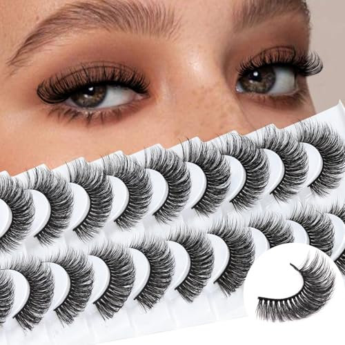 Veleasha Falsche Wimpern Russische Streifen Wimpern DD Curl Falsche Wimpern Fluffy Wispy Faux Mink Wimpern 10 Paar Pack (D01)