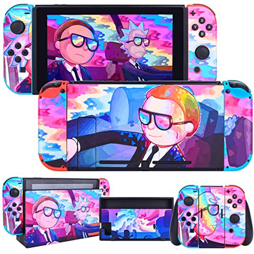 DLseego Skins Decal Vinyl für Switch, Anime Full Set Schutz Faceplate Aufkleber Mehrfarbig Pastell Cartoon Wrap Cover Case Kompatibel mit Nintendo Switch Konsole Joy-Con Dock- Morty & Rick