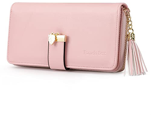 Pomelo Best Portefeuille Femme Cuir Porte Monnaie Porte-chéquiers Porte-Cartes pour 12 Cartes, Classique (Rose Clair)