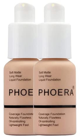 Glamza Phoera Foundation-Make-up-Set mit vollständiger Abdeckung – 24 Stunden lang anhaltende Ölkontrolle – weiche, glatte, matte, makellose Abdeckcreme – inkl. 2 x 30 ml Foundation und