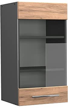 Vicco Küchenglasschrank Fame-Line, Glashängeschrank, Goldkraft Eiche/Anthrazit, 40 cm