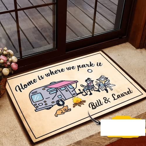 Door Mat Indoor Entrance Print Welcome Funny Doormat Happy Camping Home is Where We Park It Custom Name Doormat Home Decor Home Decor Housewarming Gift