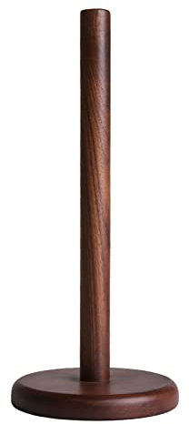 UPTALY 1 x Papierhandtuchhalter (31 cm x 14 cm), massives schwarzes Walnussholz, mit runder Holzbasis, kein Spleißboden, stehender Papierhandtuchspender, Vintage-Küchenpapierhalter