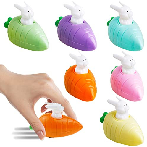 6 Stück Aufziehbare Hasen mit Karotte, Ostergeschenke, Hasen Uhrwerk Spielzeugauto, Zurückziehbares Auto Spielzeug, Aufziehspielzeug Ziehen Autos, Party Eierkorb Geschenk für Kinder Jungen Mädchen