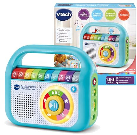 VTech - Reproductor Musical Graba Canta y Baila, Radio Infantil con Bluetooth, Grabadora, Juguete para niños +1.5 años, Versión ESP