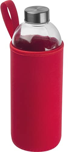 Trinkflasche aus Glas mit Neoprensleeve / 1000ml / Neoprenfarbe: rot