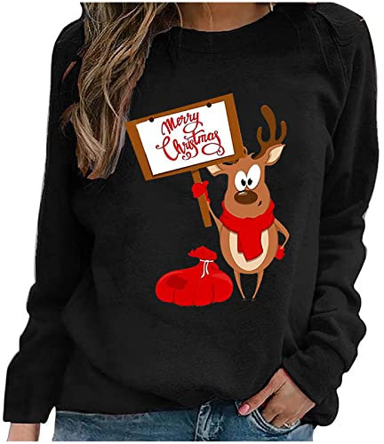 Christmas Sweater Damen Longshirt Damen Pullover Damen Elegant Sweatshirt Für Damen Kurzes bedrucktes Top Blusenhemd Crewneck Shirts Mode Shirt Damen Casual Crop Tops