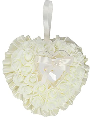 iSpchen Ringkissen Hochzeit Deko Ehering Kissen romantische Rose künstliche Schaumblume Verlobungsring Kissen herzförmige Ring Box Paar Ring Kissen Box Ringhalter für Hochzeitszeremonie