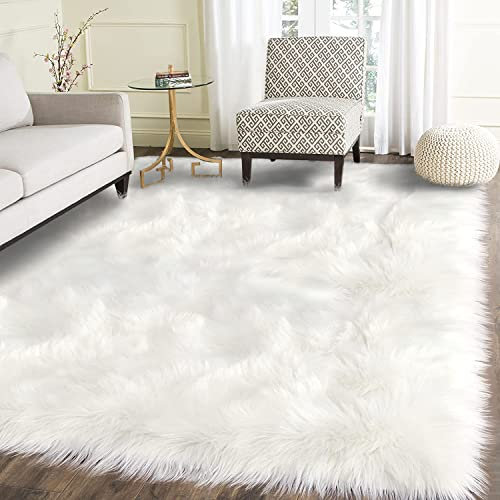Latepis Wohnzimmerteppich 150x240 cm Teppich Shaggy Teppich Schaffell Kunstfell Teppich Waschbar Weiss Schlafzimmer Teppich Shaggy Teppich