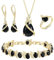 Clearine Teardrop Zirkonia Schmuck-Set für Outfit Halskette, Leverback Ohrringe Tennis Armband und einstellbare Ring Set Geschenk für Geburtstag/Valentinstag/Weihnachten Schwarz Gold-Ton