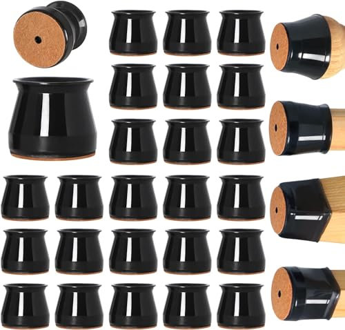 24 pcs Black Chair Leg Floor Protectors, Furniture Felt Pads Silicone Covers caps for Chairs,Chair Leg Protectors for Hardwood Floors (Large fit:1.3''-2'')