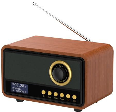 Mycket DAB/DAB+ Digital Radio, Retro FM Radio, Mains and Battery Powered Bluetooth Speaker, Rechargeable Music Player with AUX/U Disk, 80 Preset Stations,Headphone port, Wood Effect (Wood)