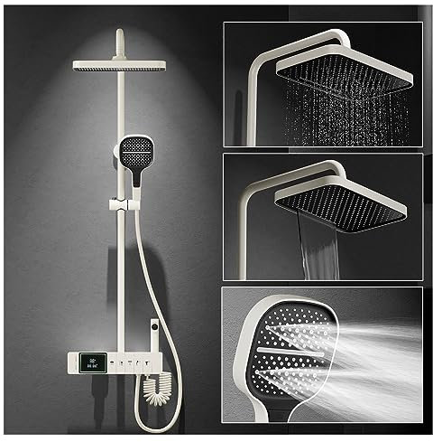 BEITH Thermostatic Shower Faucet Set, 5 Functions Piano Keys Shower System, 33x22cm Rain, Waterfall Shower Head, Digital Display, Hydroelectric Power, with Waterfall Bathtub Faucet, Spray Gun