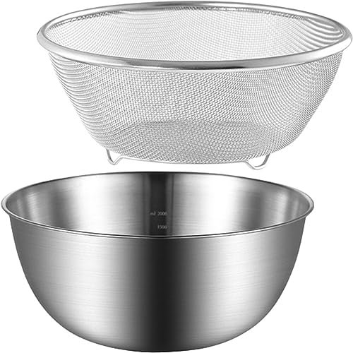 Zerodeko Juego De Colador De Malla De Acero Inoxidable 2 En 1 Cuenco para Enjuagar Arroz Cuenco para Lavar Gran Capacidad Fácil De Limpiar para Arroz Verduras Y Frutas