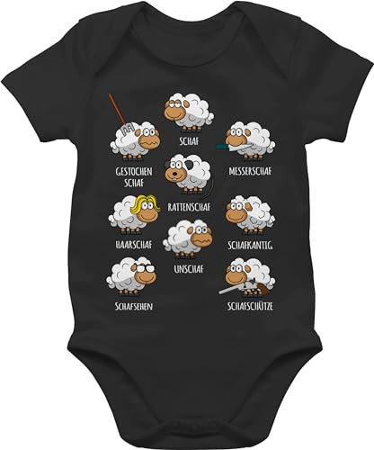 Baby Body Junge Mädchen - Schafe Schäfchen Schäfer Schaf Sheep Schafbauer Lustig Witzig - 1/3 Monate - Schwarz - babysachen schafen unschaf bodys schafmotiv mit strampler motiv gestochen babybody