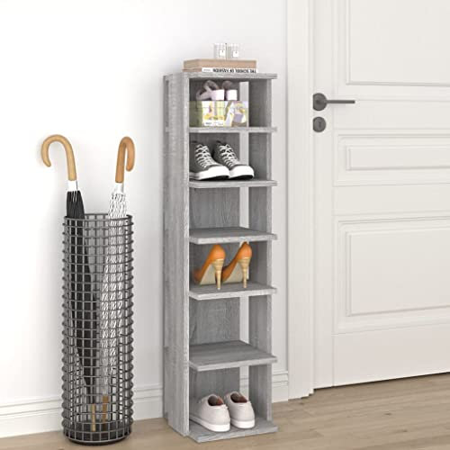 FENLAX Schuhschrank aus Holzwerkstoff 27,5x27x102cm Grau Sonoma Schuhschrank Holz Kommode für Schuhe Schrank für Schuhe Schmales Schuhregal Hoch Schuhregal Holz Schmal Hochschrank Elegante Optik