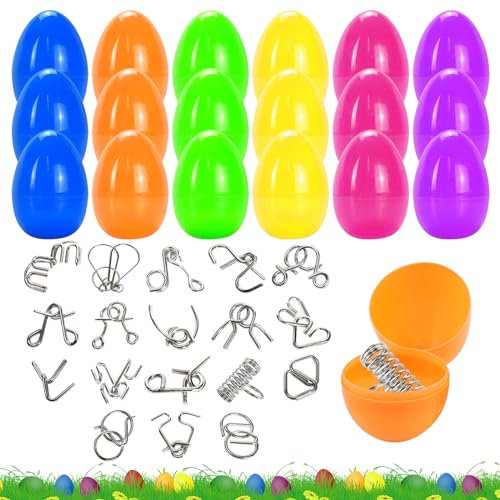 SOETDERT 18 Ostereier Gefüllt mit Knobelspiele Set aus Metall für Ostergeschenke, Osterei-Blindbox Geduldspiele für Kinder, 3D Metallpuzzle Ostereier zum Befüllen Osterkorb Party Geschenk (18pcs)