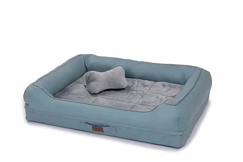 RAIKOU Hundebett mit abnehmbarem Kissen, gepolstert und waschbar – Schlafplatz, Hundekissen, Hundesofa, Hundematte - Hochwertiges Tierbett für Ihren treuen Begleiter. (Blau,80 * 60 * 7cm)