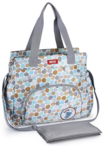 SONARIN Stilvolle Multi-Taschen Baby Wickeltasche,Große Kapazität Wasserdicht Reise Wickeltasche Umhängetasche Tragetasche Henkeltaschen Babytasche mit Schultergurte & Wickelunterlage(Grün)