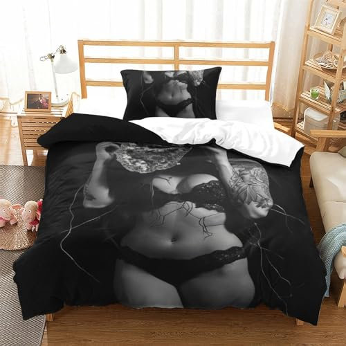 HOTGE 3D Gedruckter Sexy Bikini Erwachsene bettwäsche Single(135x200cm)+Kissenbezug Erwachsene Sexy Frauen Bettwäsche Deckung Set Mit Reißverschluss Weich Mikrofaserbettwäsche