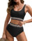 Vijamiy Femme Maillot de Bain 2 Pieces Culotte Taille Haute Maillots Bikini Push Up Padded Ensembles Bikini Set Vintage Réglable Maillot de Bain Deux Pieces Gainant Ventre Plat Tankini(Noir,L)