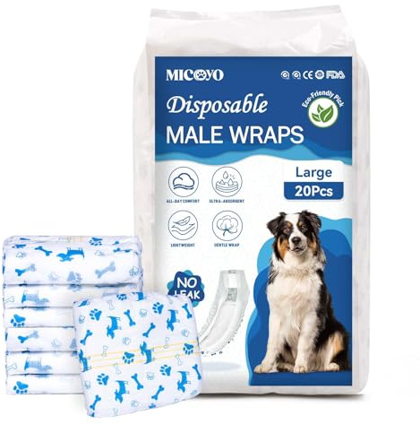 MICOOYO Wegwerf-Hundewindeln Rüde - Windeln für Hunde Haustier Hundewelpe, Super Saugfähige Hundewraps mit Nässeindikator(L-20)