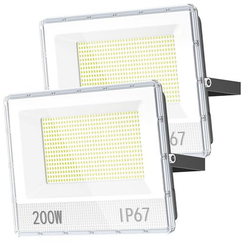 YIQIBRO Focos LED Exterior 200W 2 Piezas, 20000LM 7000K Super Brillante Blanco Frio Foco Proyector LED Exterior, IP67 Impermeable Iluminación de Seguridad para Jardin, Garaje