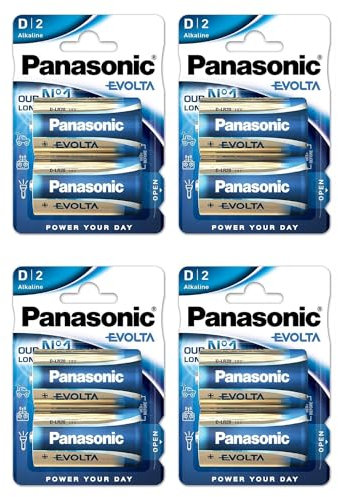 PANASONIC - Lote de 4 ampollas de 2 pilas Evolta D Mono LR20-1,5 V