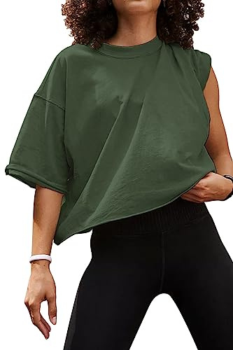 AirMood Oversize Workout Crop Tshirt Tops Oversized Casual Basic Loose Fitted Tees T-Shirts (Green,M)